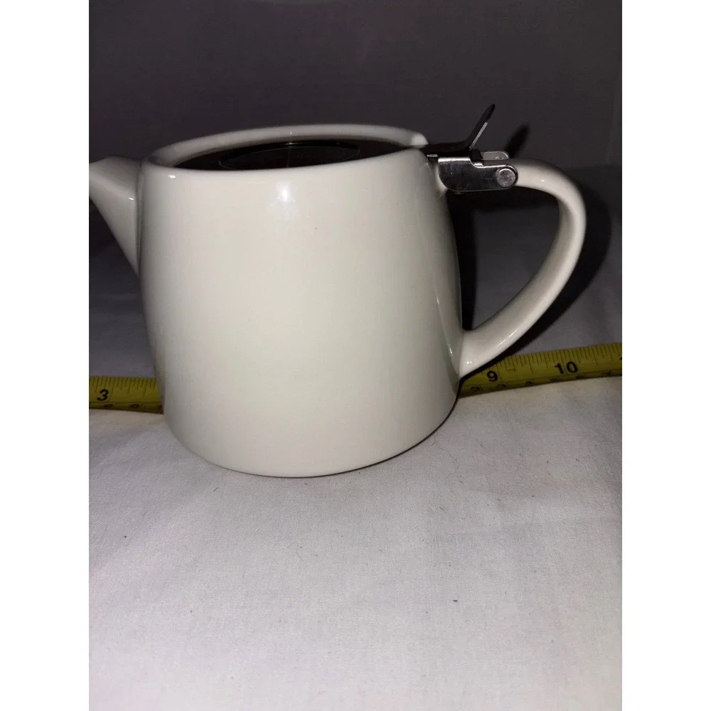 FORLIFE White Stump Teapot Ceramic with Stainless Steel‎ Hinged Lid 18oz